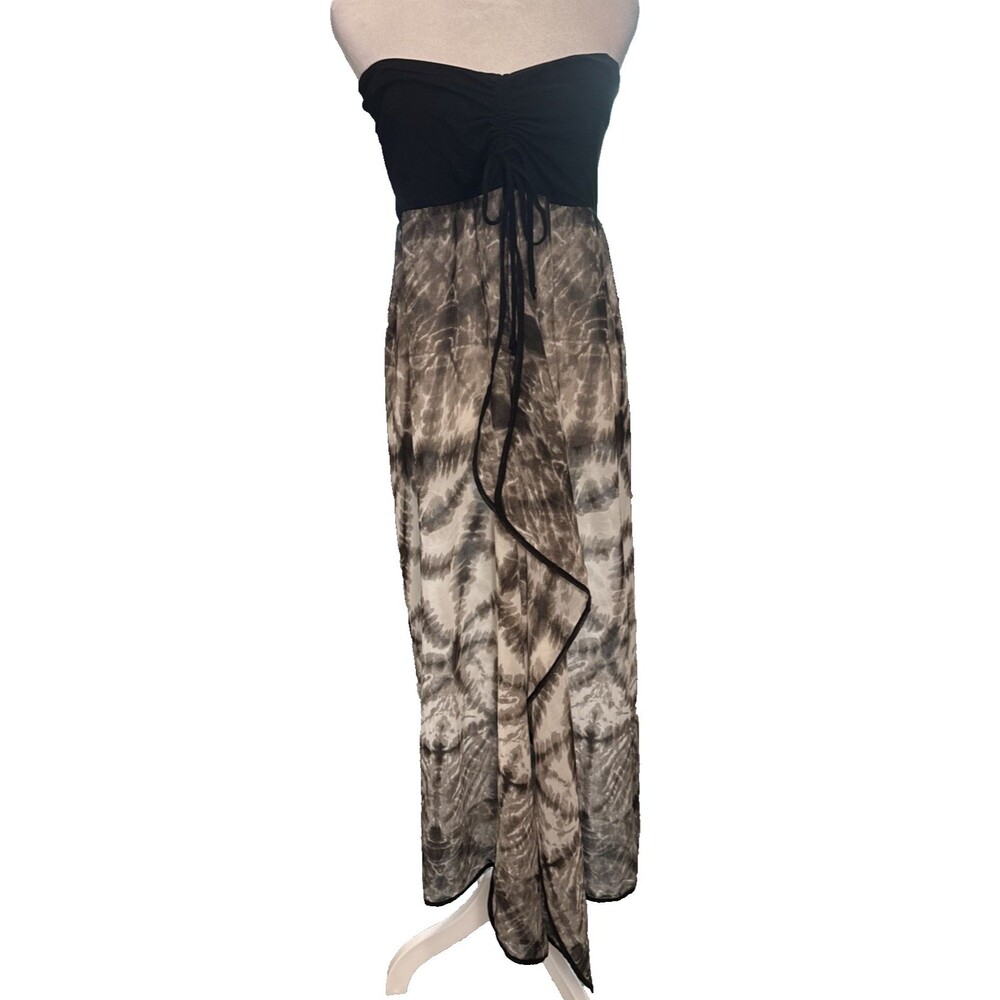 Raviya NWT Black Tie-Dye Strapless Cover Up XL Tube Top Sheer Maxi Skirt Ruffled